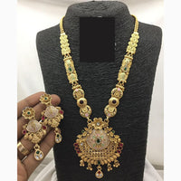 FS Collections Ethnic Meenakari Work Long Necklace Set with Pota and Pearls For Wedding