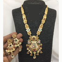 FS Collections Ethnic Meenakari Work Long Necklace Set with Pota and Pearls For Wedding