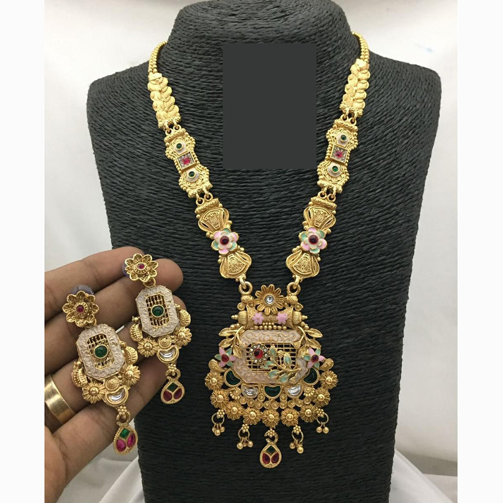 FS Collections Ethnic Meenakari Work Long Necklace Set with Pota and Pearls For Wedding