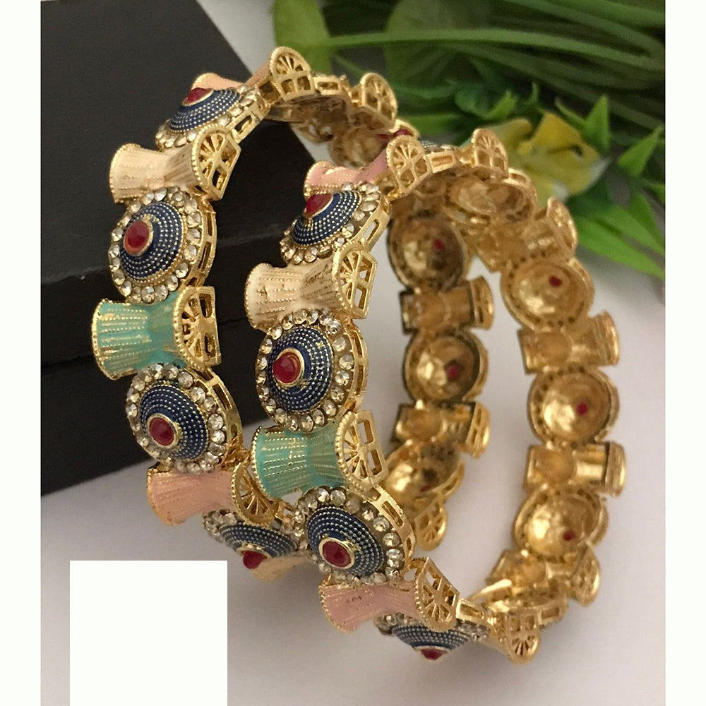 FS Collection Stylish Gold Plated Pota Stone Meenakari Bangles Set