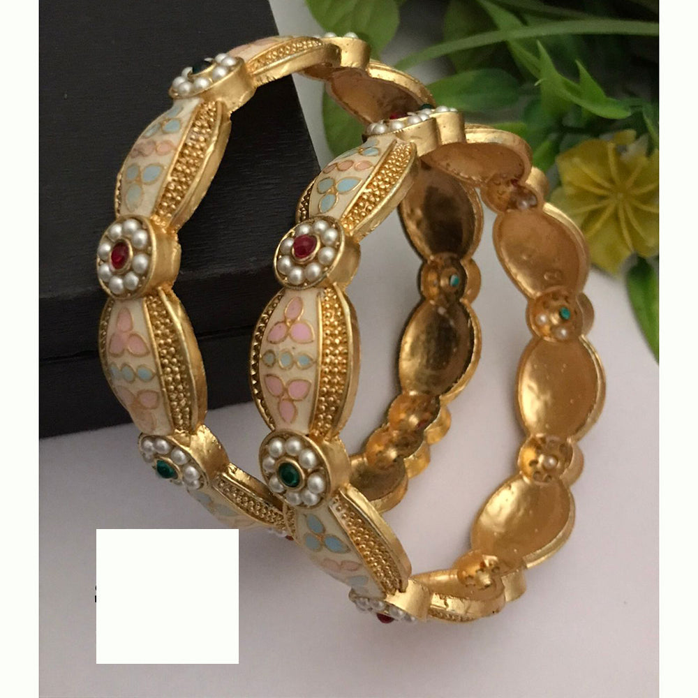 FS Collection Stylish Gold Plated Pota Stone Meenakari Bangles Set