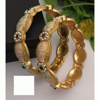 FS Collection Stylish Gold Plated Pota Stone Meenakari Bangles Set