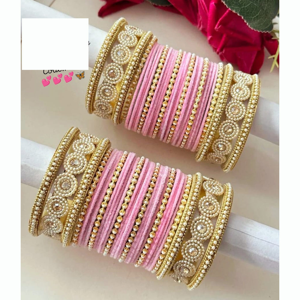 FS Collection Signature Crystal And Pearl Stone Bridal Chura Set with Modern Touch