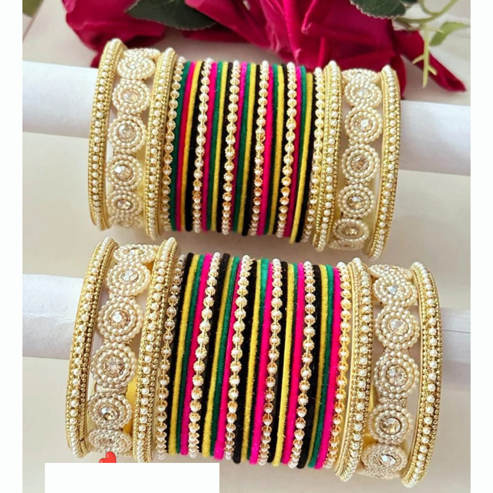 FS Collection Signature Crystal And Pearl Stone Bridal Chura Set with Modern Touch