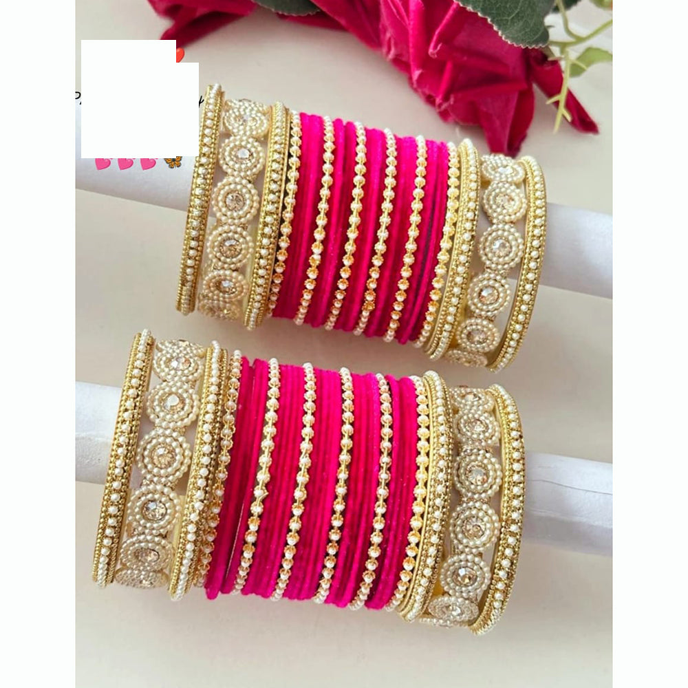 FS Collection Signature Crystal And Pearl Stone Bridal Chura Set with Modern Touch