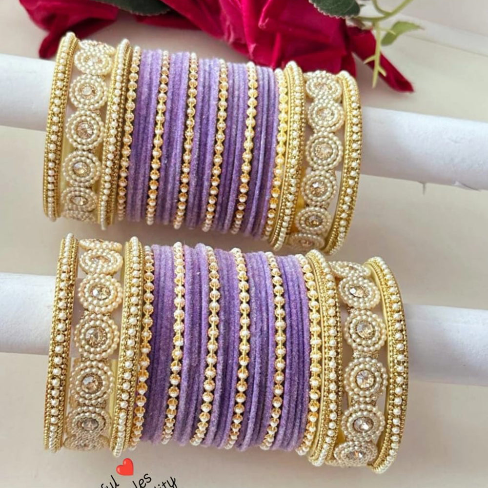 FS Collection Signature Crystal And Pearl Stone Bridal Chura Set with Modern Touch