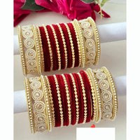 FS Collection Signature Crystal And Pearl Stone Bridal Chura Set with Modern Touch