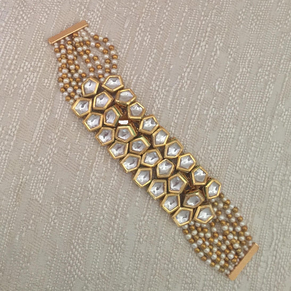 FS Collection Royal Kundan and Pearl Multi-Strand Bracelet