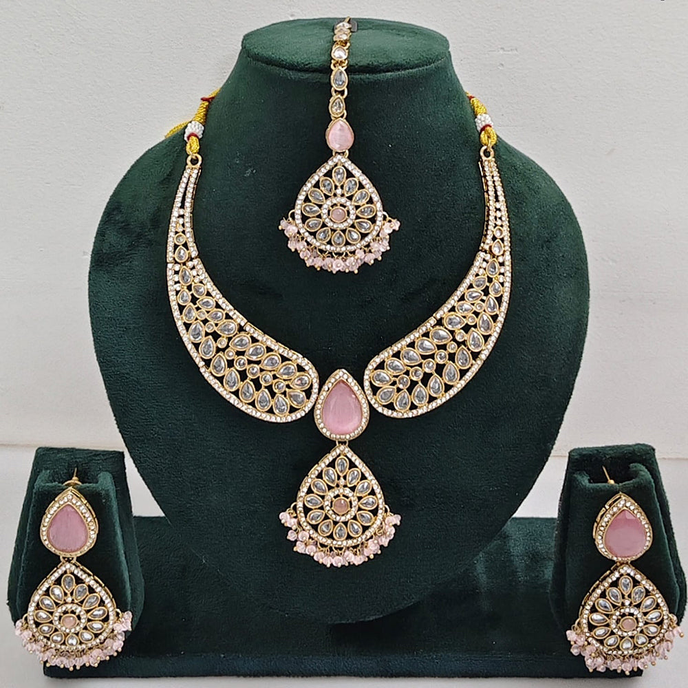 FS Collection Shimmering Crystal Stone And Pearl Necklace Set