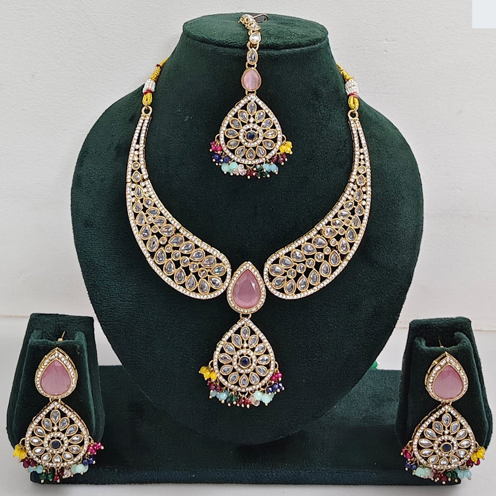 FS Collection Shimmering Crystal Stone And Pearl Necklace Set