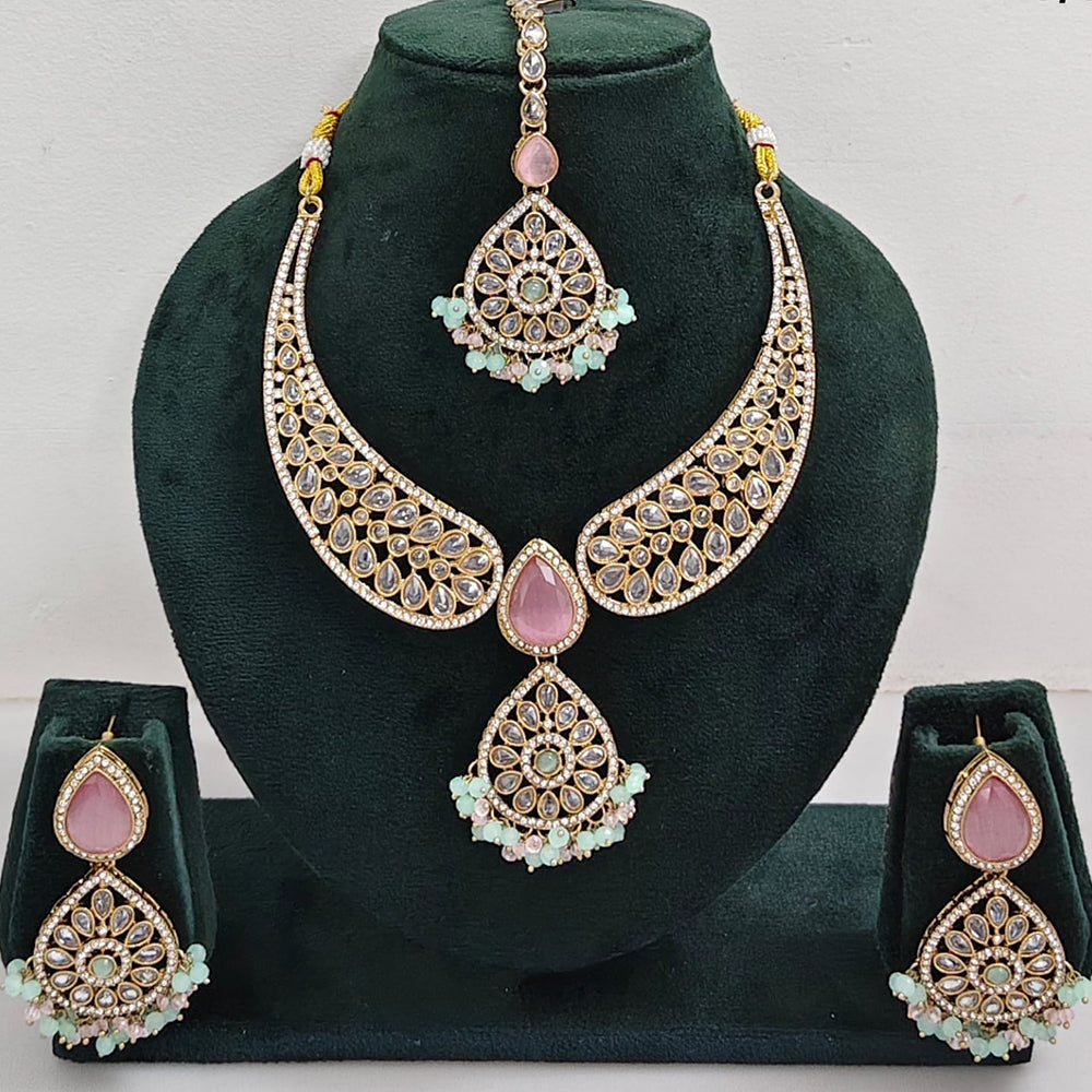 FS Collection Shimmering Crystal Stone And Pearl Necklace Set