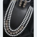 FS Collection Royal Oxidised Kundan And Austrian Multi Strand Necklace Set
