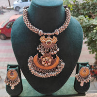 FS Collection Grand 2 Tone Kundan Stone And Pearl Necklace Set