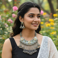 FS Collection Grand 2 Tone Kundan Stone And Pearl Necklace Set