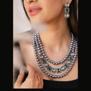 FS Collection Royal Oxidised Kundan And Austrian Multi Strand Necklace Set