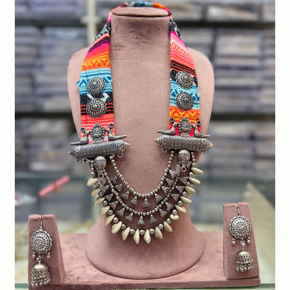 FS Collection Designer Oxidised Navratri Special Long Necklace Jewellery Set