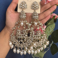 FS Collection Royal Kundan Pearl And Austrian Beads Drop Earrings