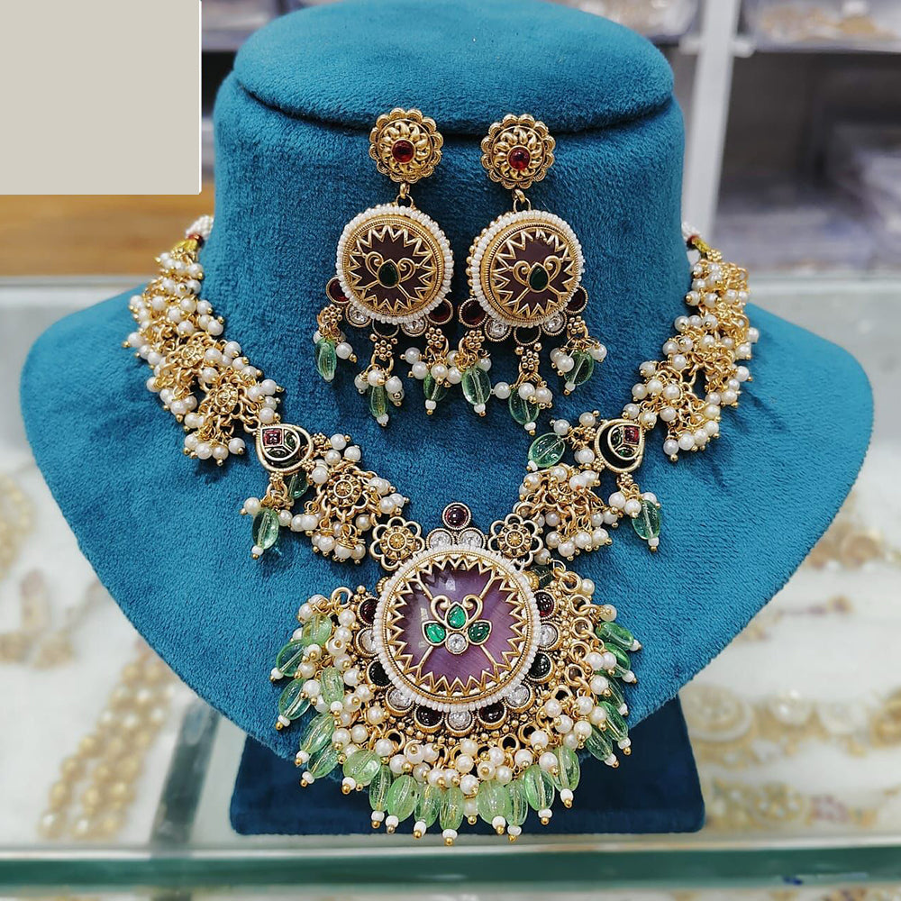 FS Collection Graceful Traditional Kundan And Pearl Necklace Set  for All Occassions