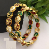 FS Collection Gold Plated Pota Stone And Meenakari Bangle Set
