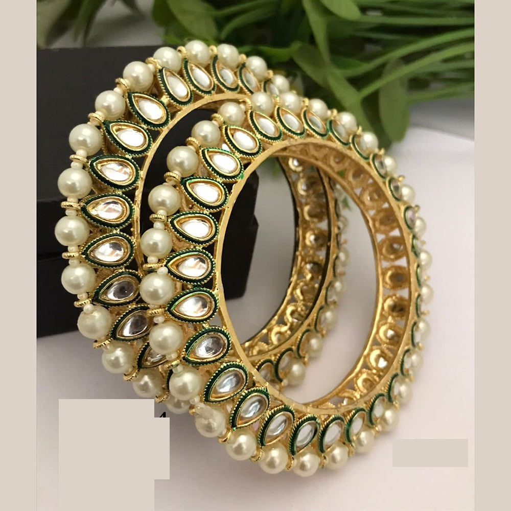 FS Collection Traditional Kundan And Pearl Kada Bangles Set For All Wedding Occassions