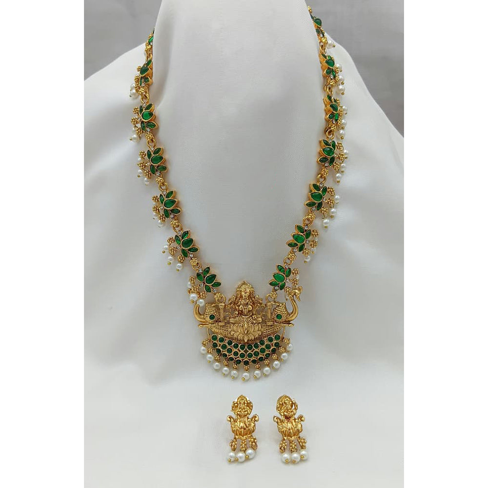 FS Collection Designer Pota And Pearl Long Temple Necklace Set for Weddings