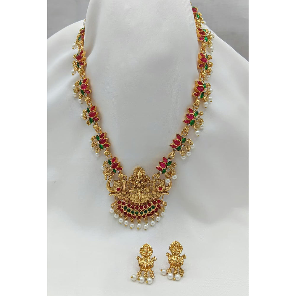 FS Collection Designer Pota And Pearl Long Temple Necklace Set for Weddings