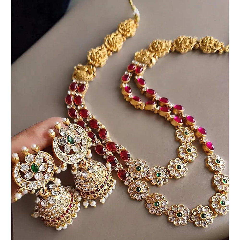 FS Collection Elegant Kundan And Pearl Double Layer Necklace Set For All Occasion