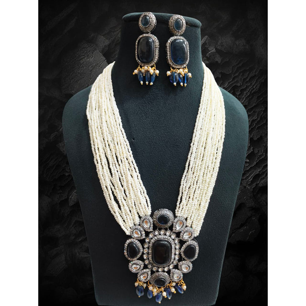 FS Collection Royal Kundan and Pearl Long Necklace Set With Intricate Pearl Mala for Special Events