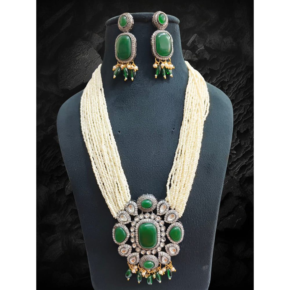 FS Collection Royal Kundan and Pearl Long Necklace Set With Intricate Pearl Mala for Special Events
