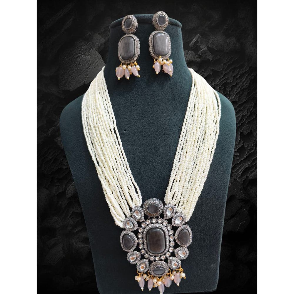 FS Collection Royal Kundan and Pearl Long Necklace Set With Intricate Pearl Mala for Special Events