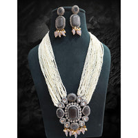 FS Collection Royal Kundan and Pearl Long Necklace Set With Intricate Pearl Mala for Special Events