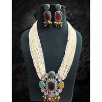 FS Collection Royal Kundan and Pearl Long Necklace Set With Intricate Pearl Mala for Special Events