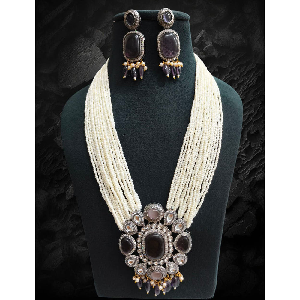 FS Collection Royal Kundan and Pearl Long Necklace Set With Intricate Pearl Mala for Special Events