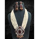 FS Collection Royal Kundan and Pearl Long Necklace Set With Intricate Pearl Mala for Special Events