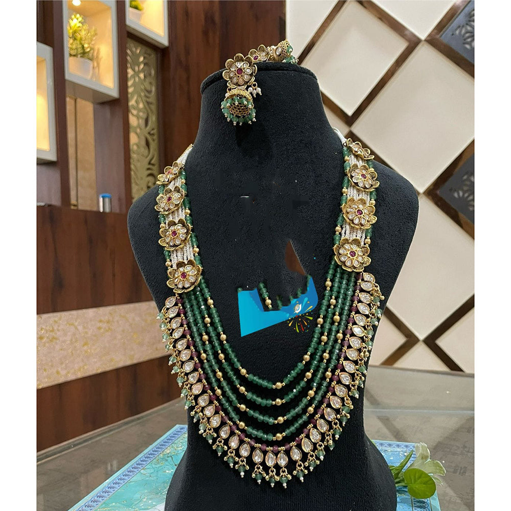 FS Collection Elegant Kundan And Pearl Multi Layer Necklace Set For All Occasion