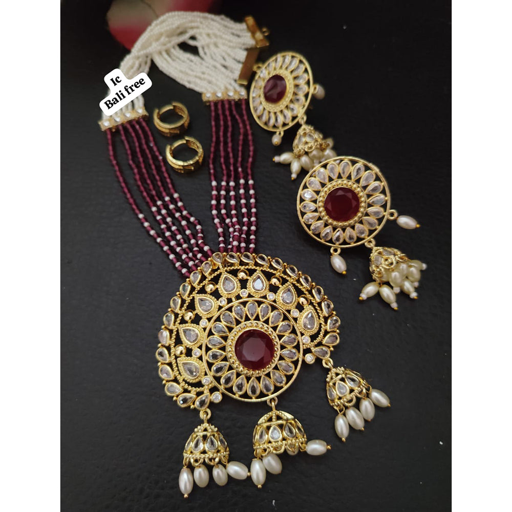 FS Collection Classic Crystal and Pearl Long Necklace with Beautiful Pearl Mala Ideal for Special Functions
