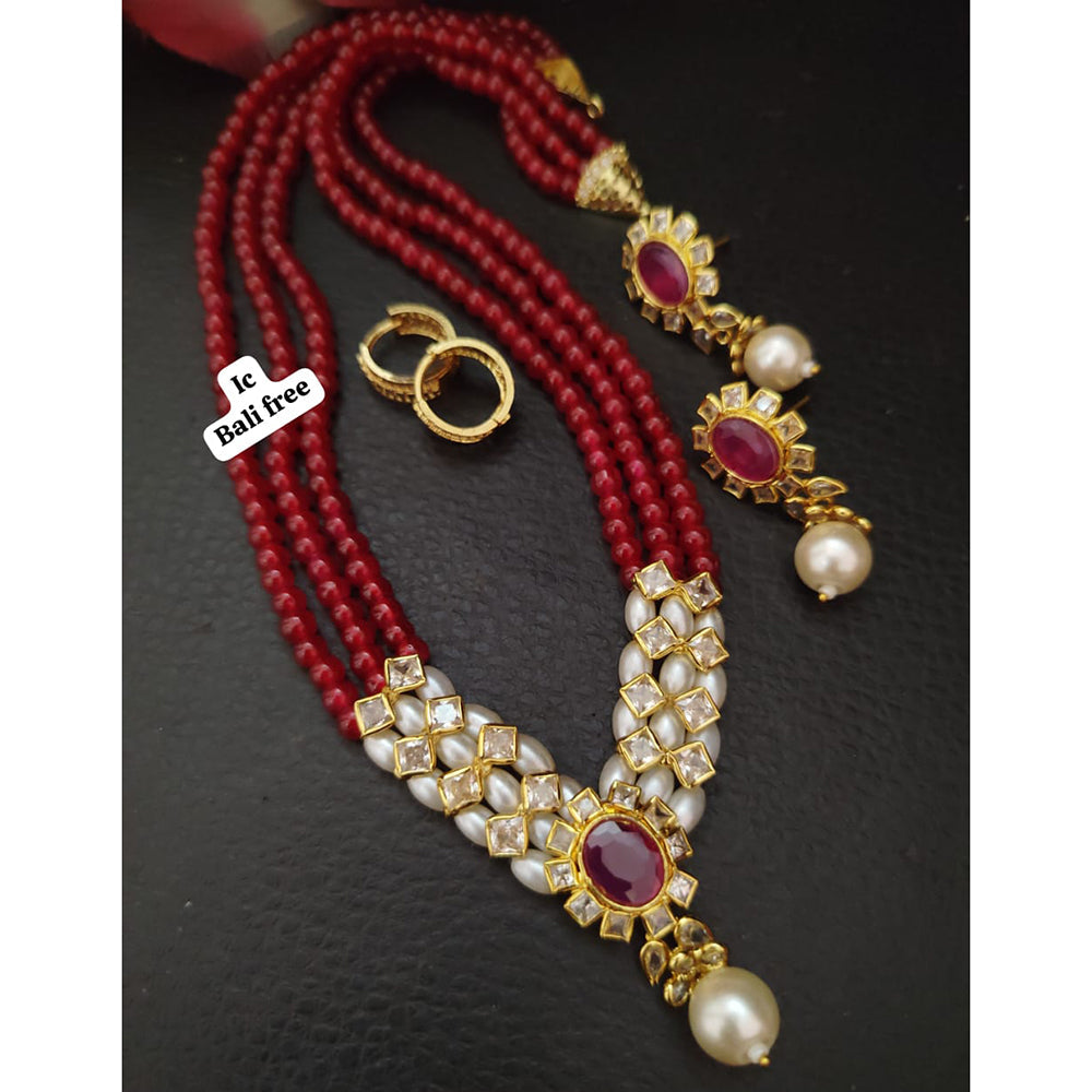 FS Collection Classic Crystal and Pearl Long Necklace with Beautiful Pearl Mala Ideal for Special Functions