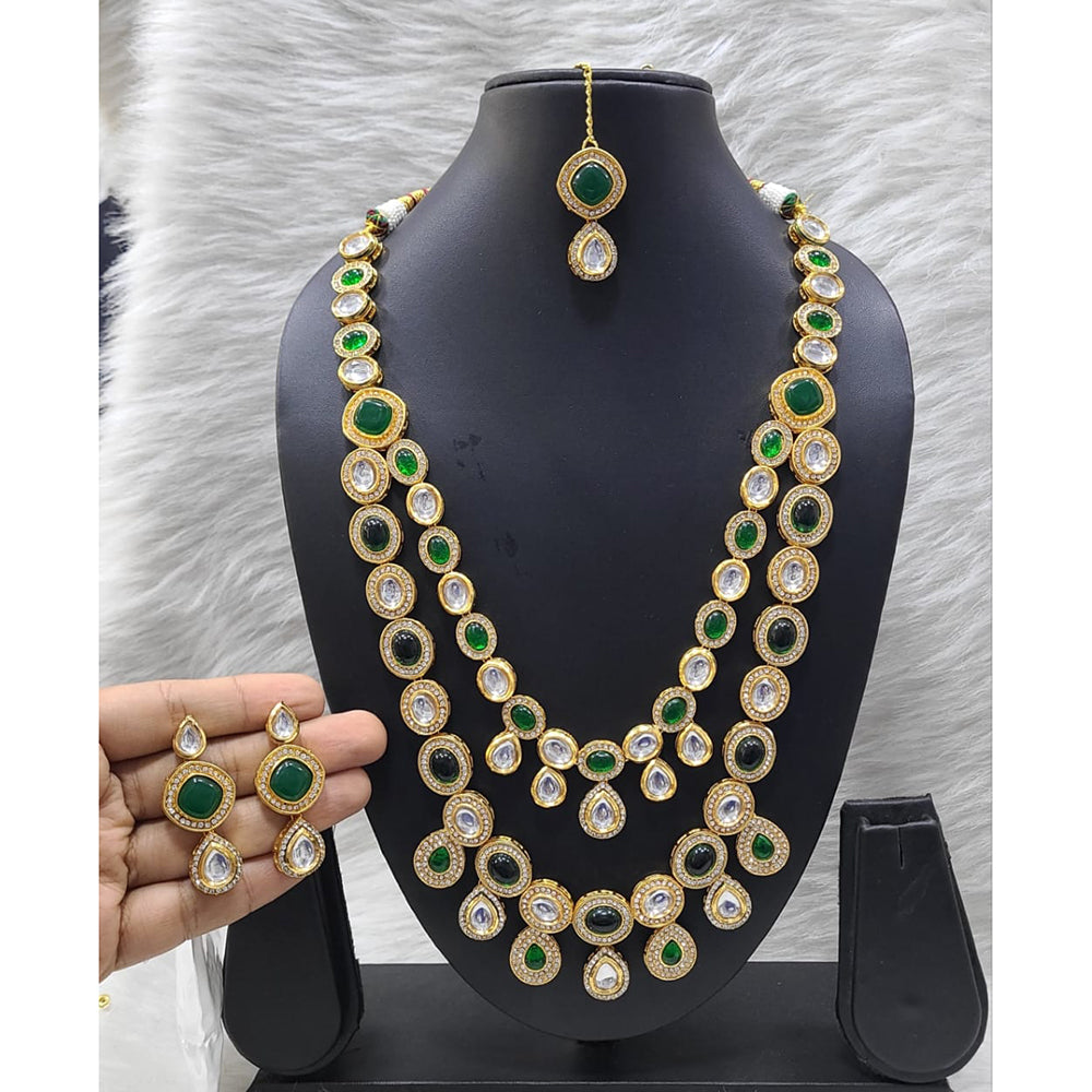 FS Collection Sparkling Kundan Double Layer Necklace Set For Wedding Wear