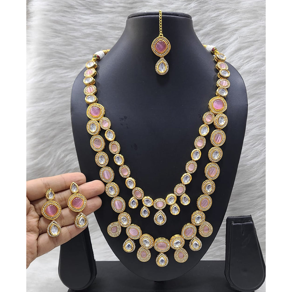FS Collection Sparkling Kundan Double Layer Necklace Set For Wedding Wear