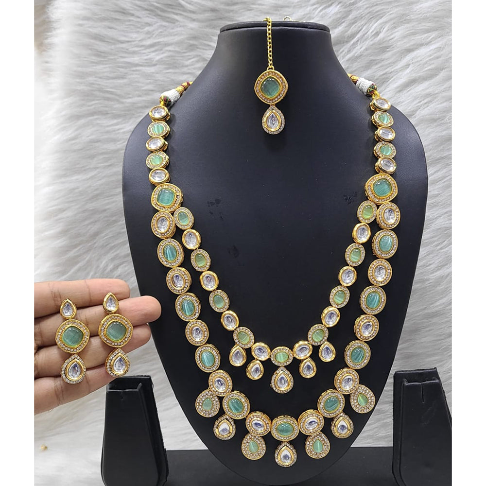 FS Collection Sparkling Kundan Double Layer Necklace Set For Wedding Wear