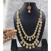 FS Collection Sparkling Kundan Double Layer Necklace Set For Wedding Wear