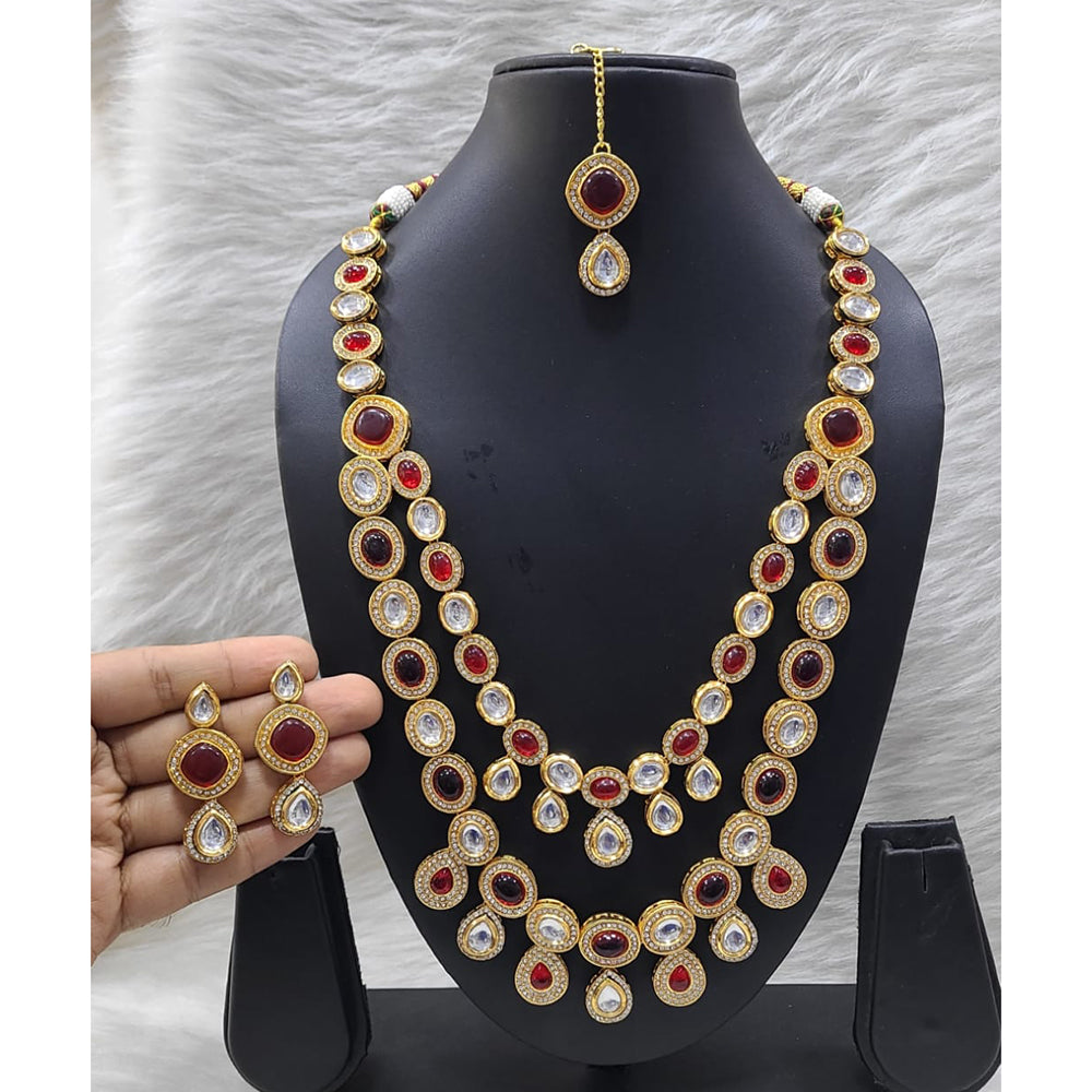 FS Collection Sparkling Kundan Double Layer Necklace Set For Wedding Wear