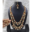FS Collection Sparkling Kundan Double Layer Necklace Set For Wedding Wear