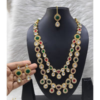 FS Collection Sparkling Kundan Double Layer Necklace Set For Wedding Wear