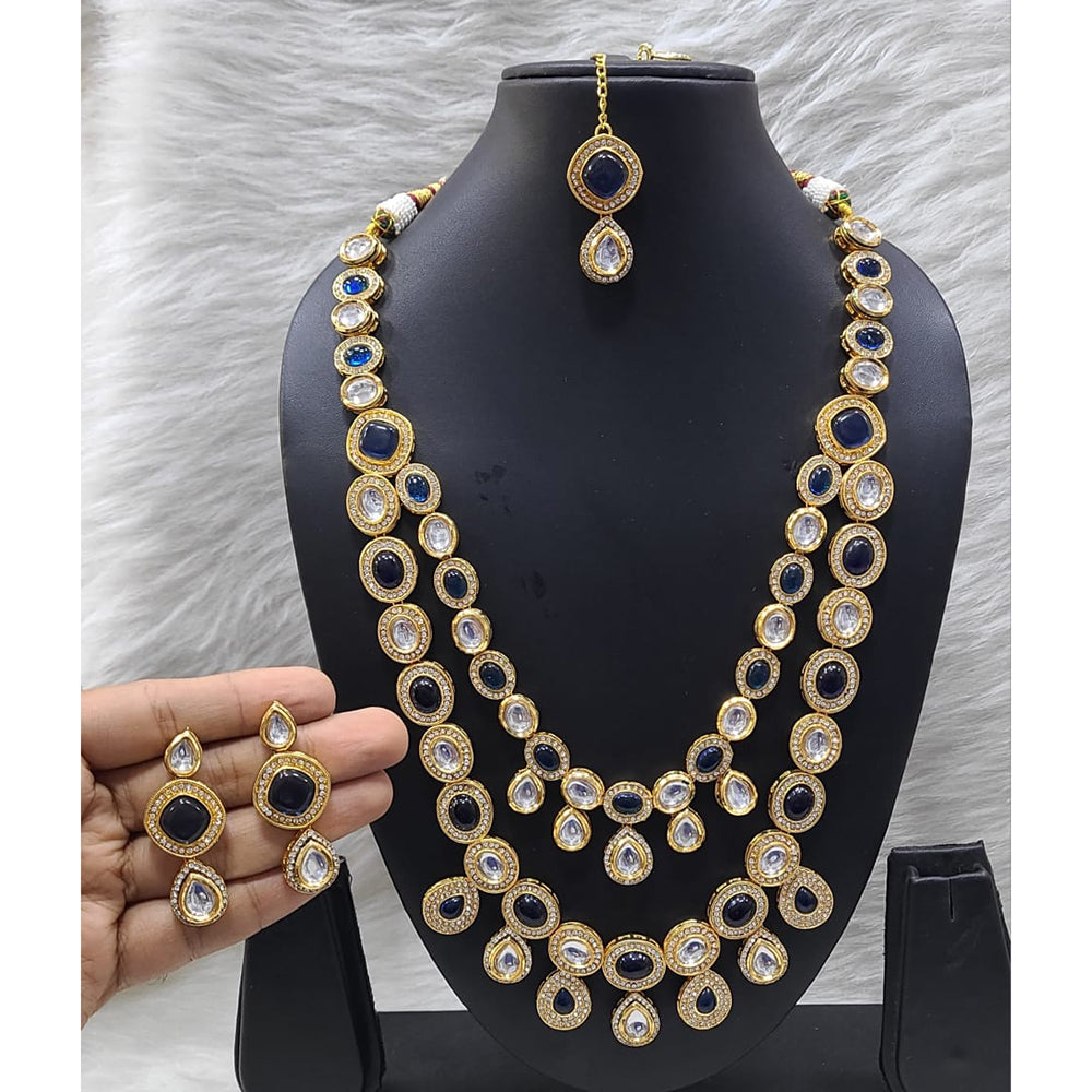 FS Collection Sparkling Kundan Double Layer Necklace Set For Wedding Wear