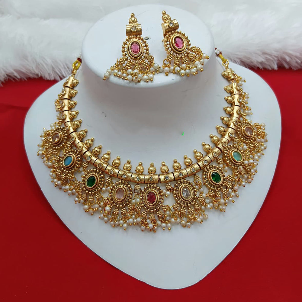 FS Collection Traditional Crystal And Pearl Necklace Set For Traditional Wear