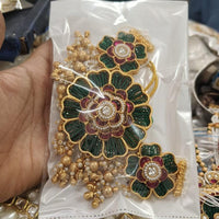 FS Collection Opulent Kundan and Pearl Choker Necklace Set with Matching Earrings