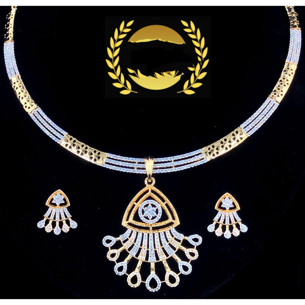 FS Collection Glamorous American Diamond Necklace Set with Brilliant Shine
