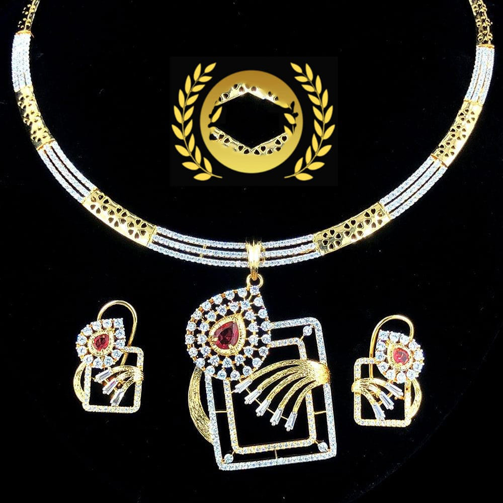 FS Collection Glamorous American Diamond Necklace Set with Brilliant Shine