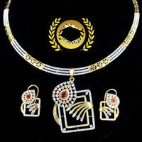 FS Collection Glamorous American Diamond Necklace Set with Brilliant Shine